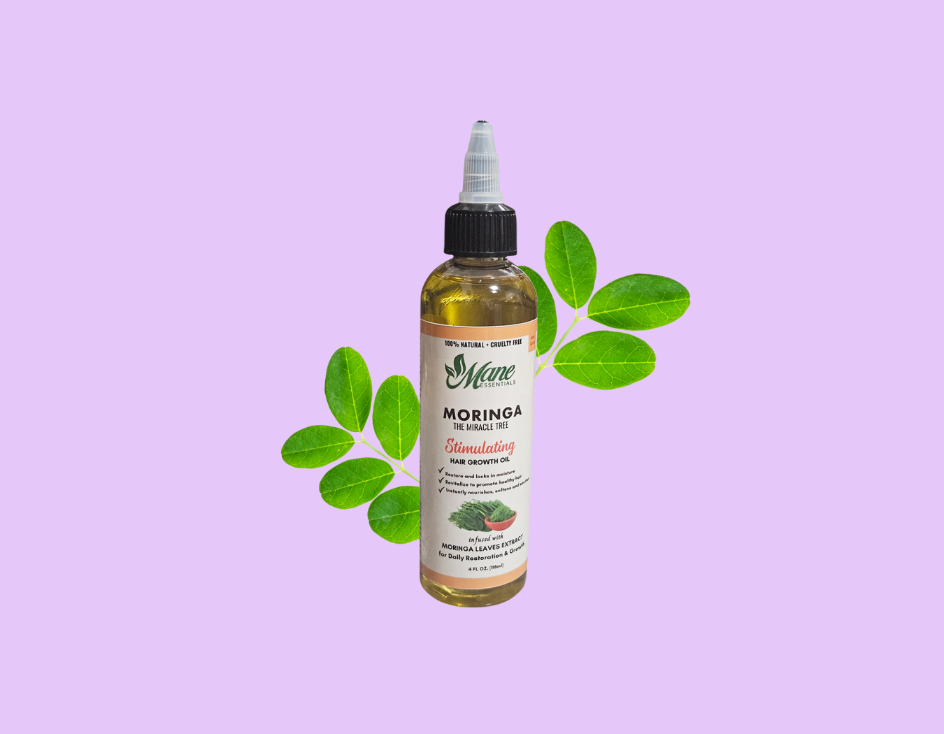 MORINGA SCALP & HAIR STRENGTHENING OIL • GROWTH FORMULA • 4 FL OZ • FREE SATIN BONNET