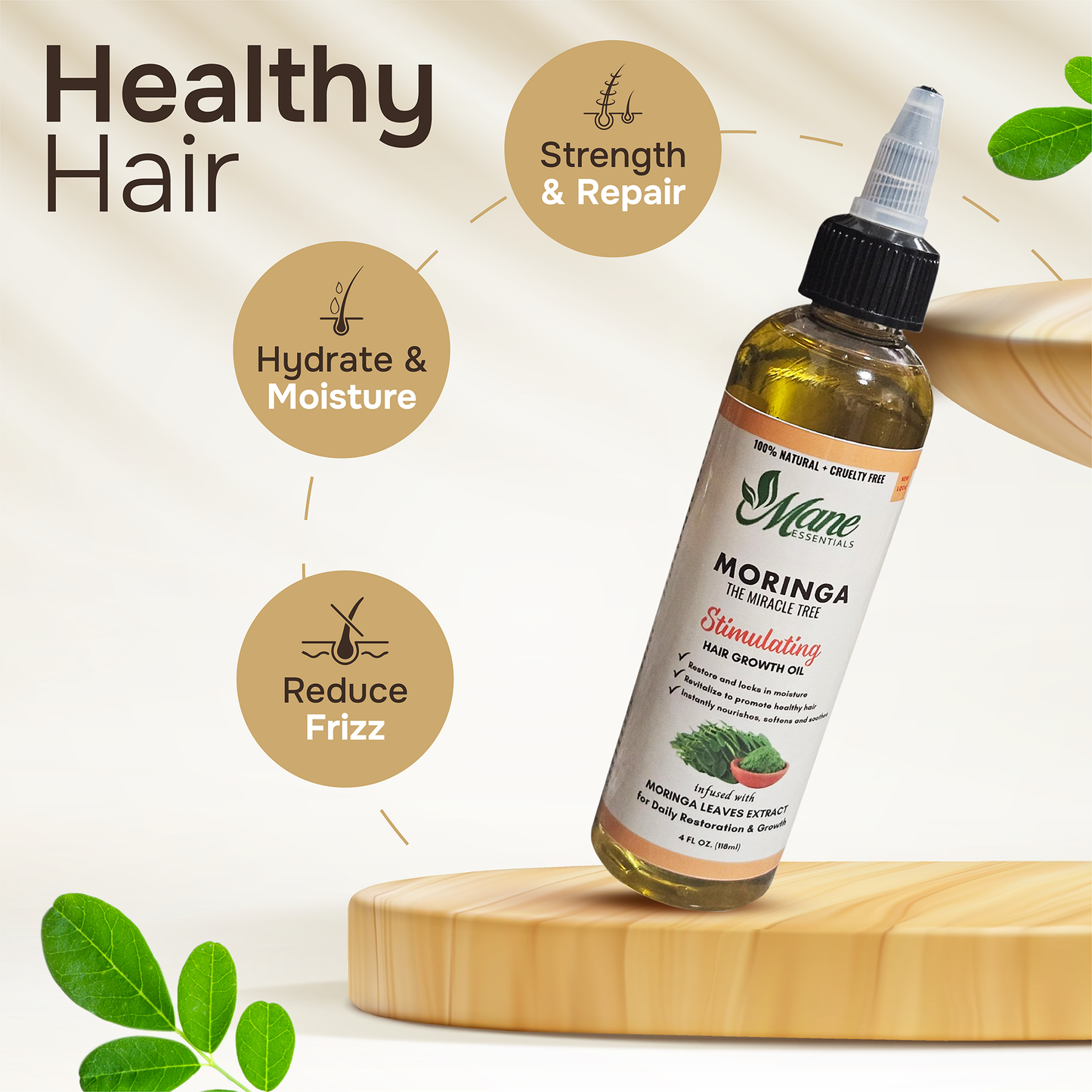 MORINGA SCALP & HAIR STRENGTHENING OIL • GROWTH FORMULA • 4 FL OZ • FREE SATIN BONNET