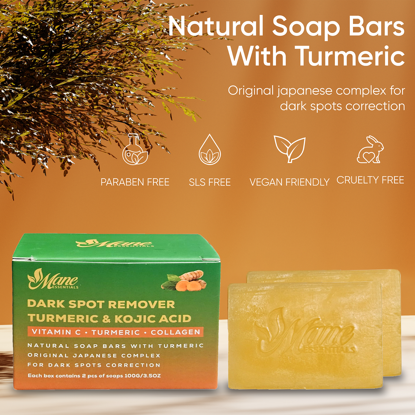 TURMERIC & KOJIC ACID DARK SPOT REMOVER SOAP – FACE & BODY CLEANSER - 2/PACK - FREE SOAP HOLDER