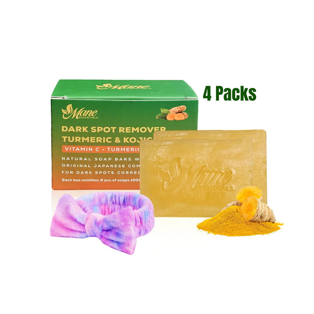Turmeric & Kojic Acid Cleansing Soap for Face & Body | 4 BARS - 2/PK - FREE HEADBAND WRAP